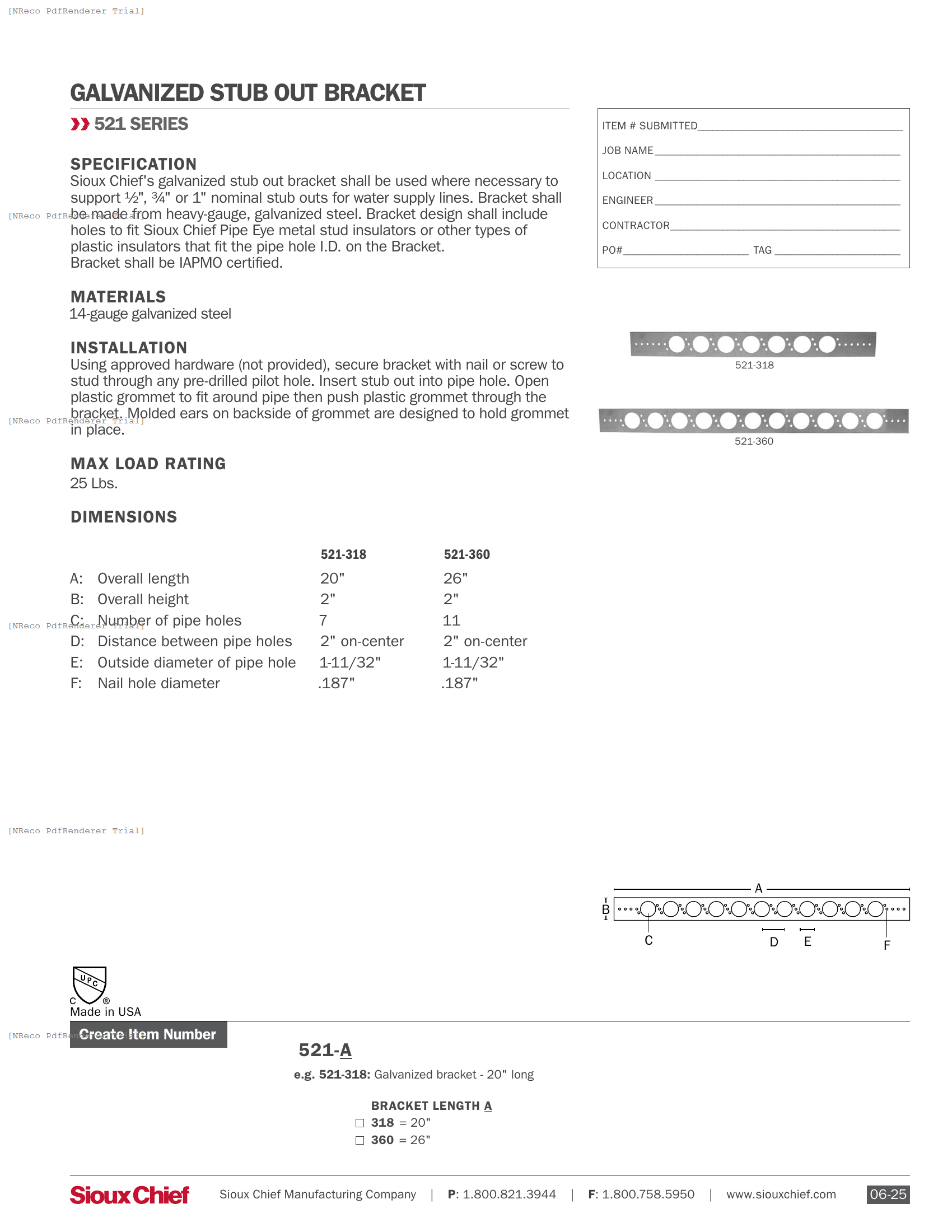 521-3 SERIES - GALVANIZED STUB OUT BRACKET - SPEC SHEET.PDF Specification Document
